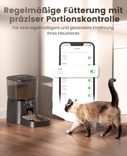 oneisall 3.5L Distributeur Croquettes Chat Automatique WiFi 2,4 GHz, Noir - 3