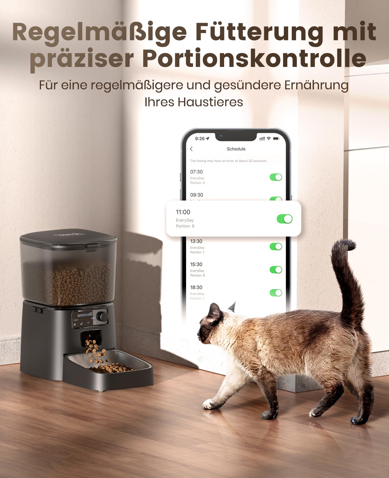 Sailvono Voederautomaat voor katten en honden, 5 liter, automatische voederdispenser voor honden, met twee stalen schalen, portiecontrole, spraakopname, tot 4 maaltijden per dag, zwart