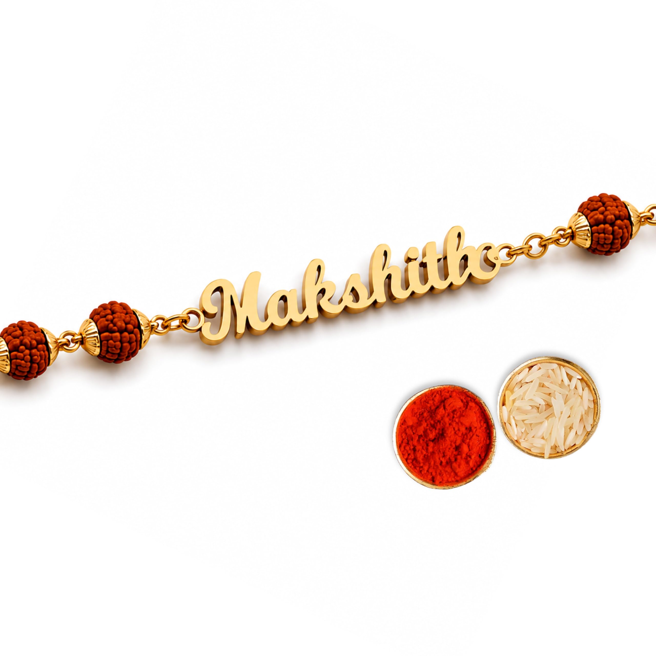 Personalized Rudraksha Name Rakhi for Brother | Custom Name Engraved Gold Plated Bracelet | Adjustable Rudraksha Chain | Personalized Raksha Bandhan Gift-image-20