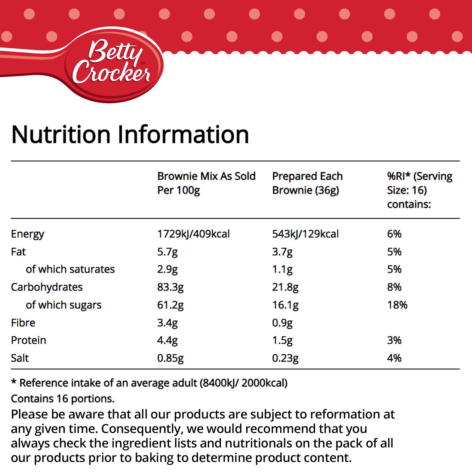 Betty Crocker Brownie Mix