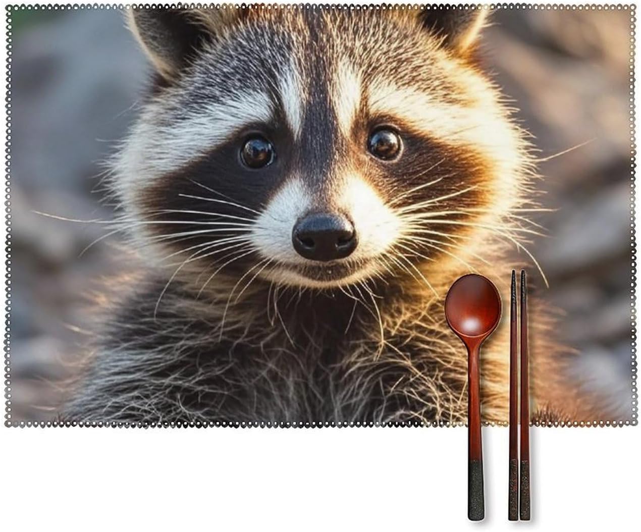 17.7 X 11.8 in Canvas Cute Raccoon Placemats Set of 4