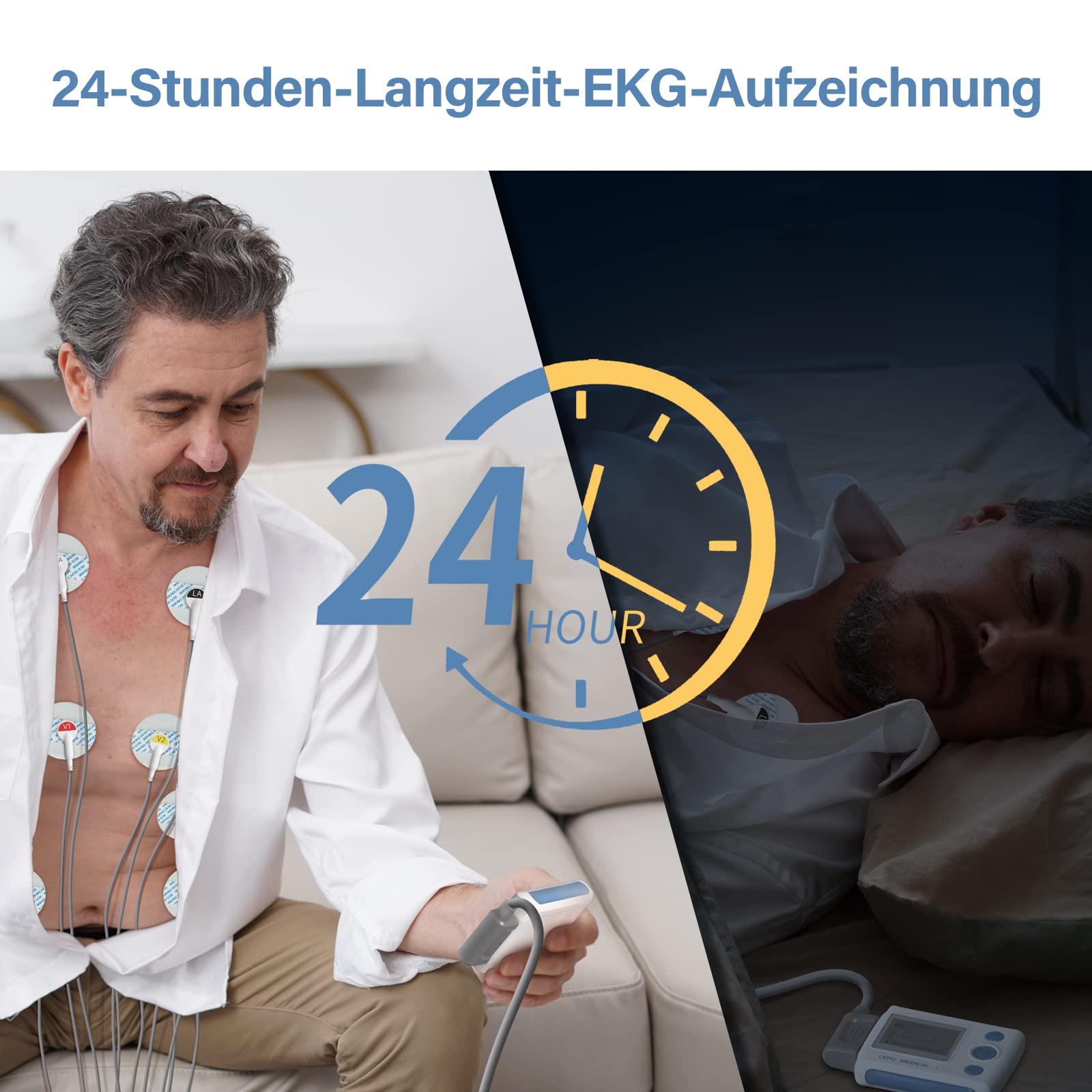 Wellue EKG Gerät 12 Kanal, 24h Holter EKG Monitor mit AI-ECG Analyse, Funktioniert mit PC und Mac, Tragbarer Mobiles 6 8 Kanal 24-Stunden Langzeit EKG Gerät für Zuhause