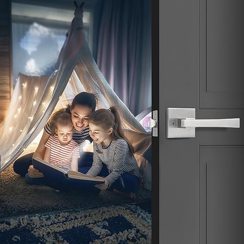 Miniatura 5 de Orger Paquete de 2 manijas de puerta simuladas de níquel satinado que no giran, manija de puerta falsa de níquel, manija de puerta interior cuadrada