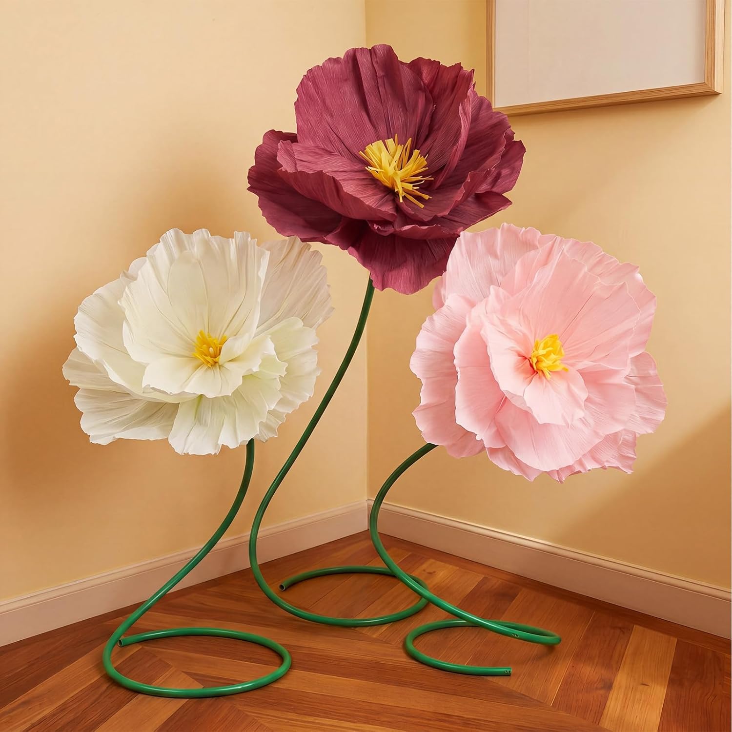 3 Pcs 5ft Large Paper Red Poppy Flowers Halloween Giant Artificial Poppies Standing Huge Handcrafted Poppy Flowers Wicked Party Decoration for Garden Hotel Office Wicked Birthday Party Wedding