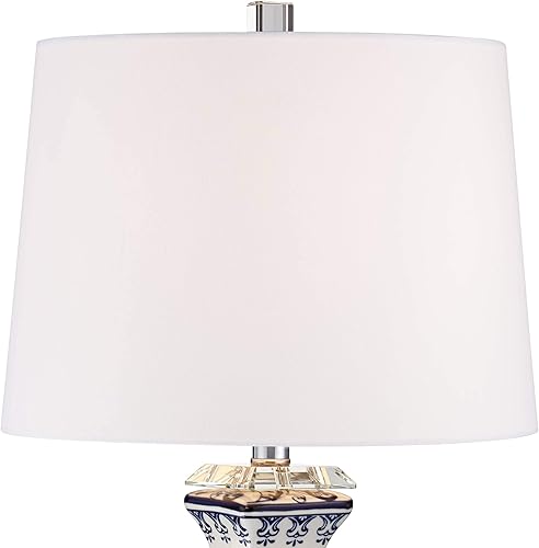 Miniatura 9 de Barnes and Ivy Iris - Juego de 2 lámparas de mesa asiáticas chinas estilo tarro de 28 pulgadas de alto, cristal de porcelana azul, Ginebra de tela