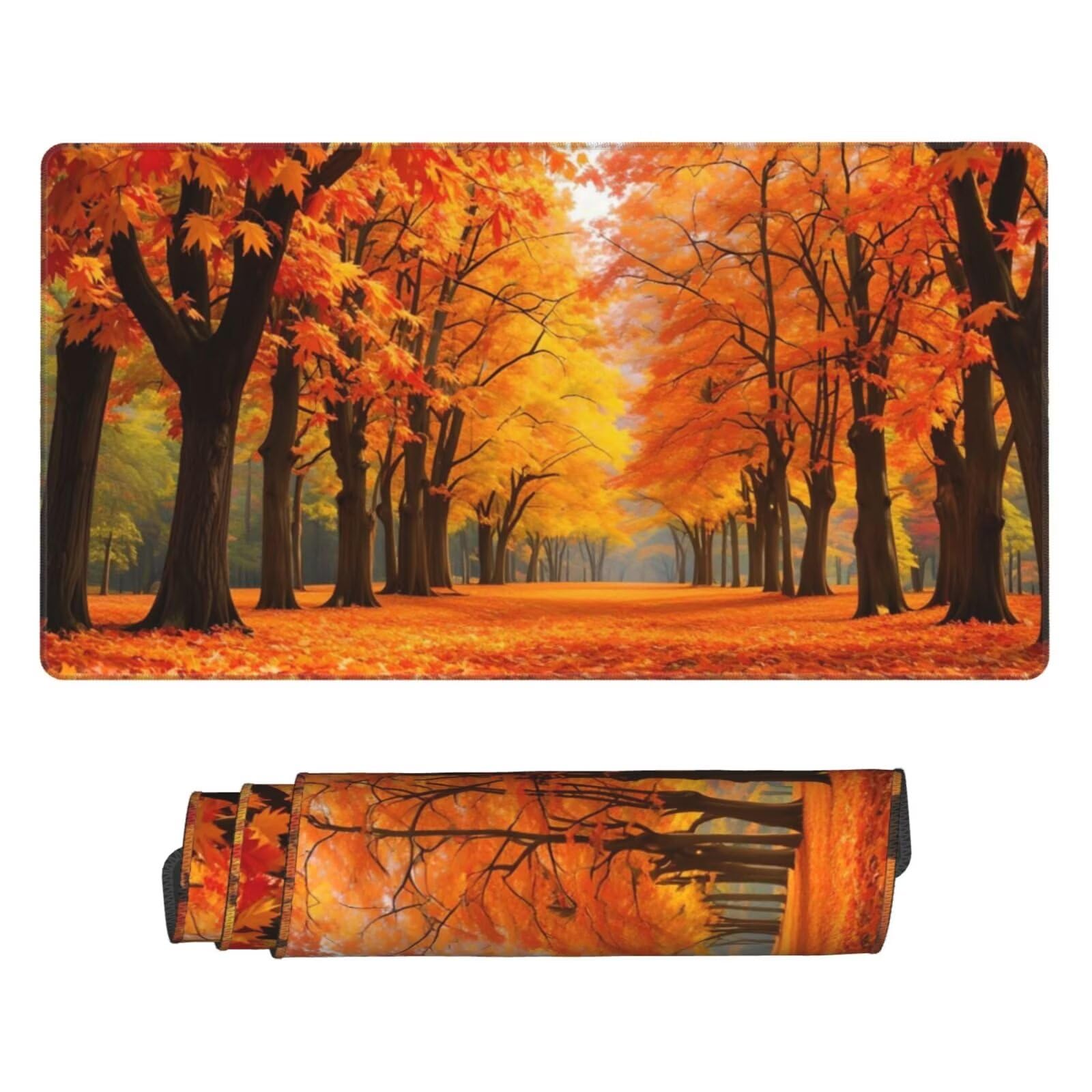Podkładka pod mysz jesienną, duża podkładka pod mysz 1600 x 800 mm, leśna podkładka pod mysz do gier, podkładka na biurko ze zszytymi krawędziami, podkładka pod mysz z klawiaturą, do pracy, gier,