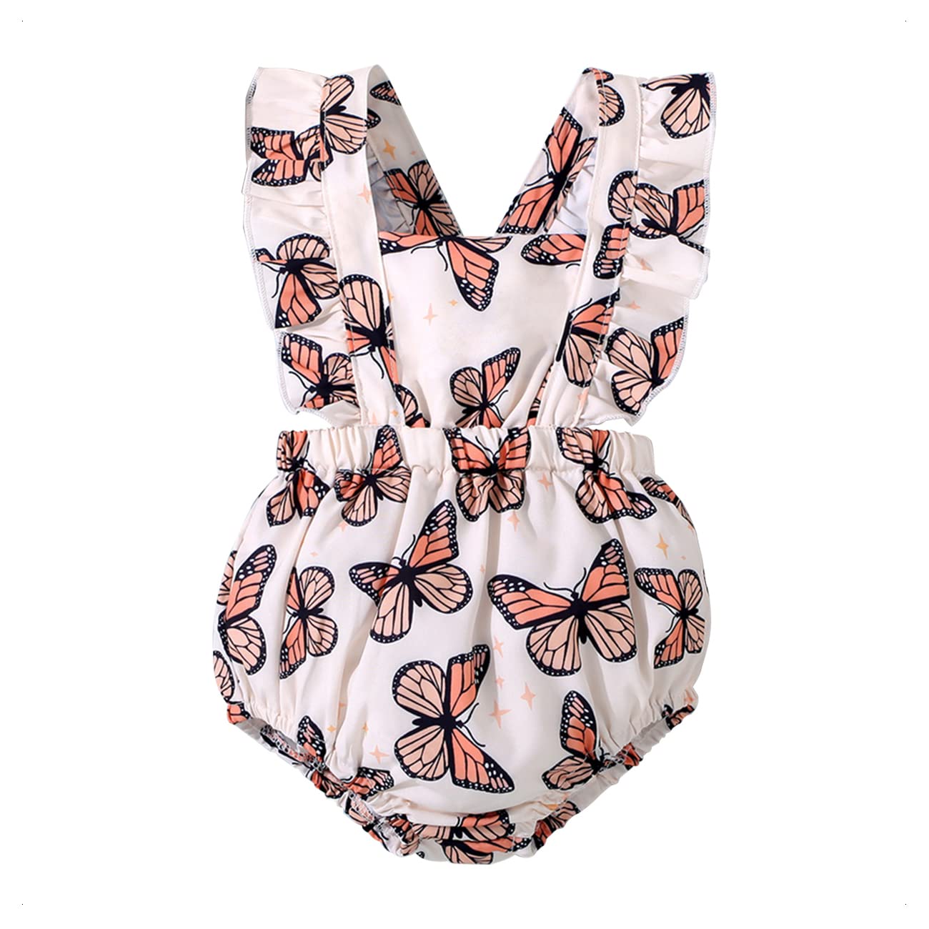 KONFEN Ropa Bebe Niña Verano, Manga Corta Mono de Volantes Recien Nacido, Monos Encajables Sin Espalda para Bebés 0-24 Meses (Estampado Mariposa/Lunares Amarillos)