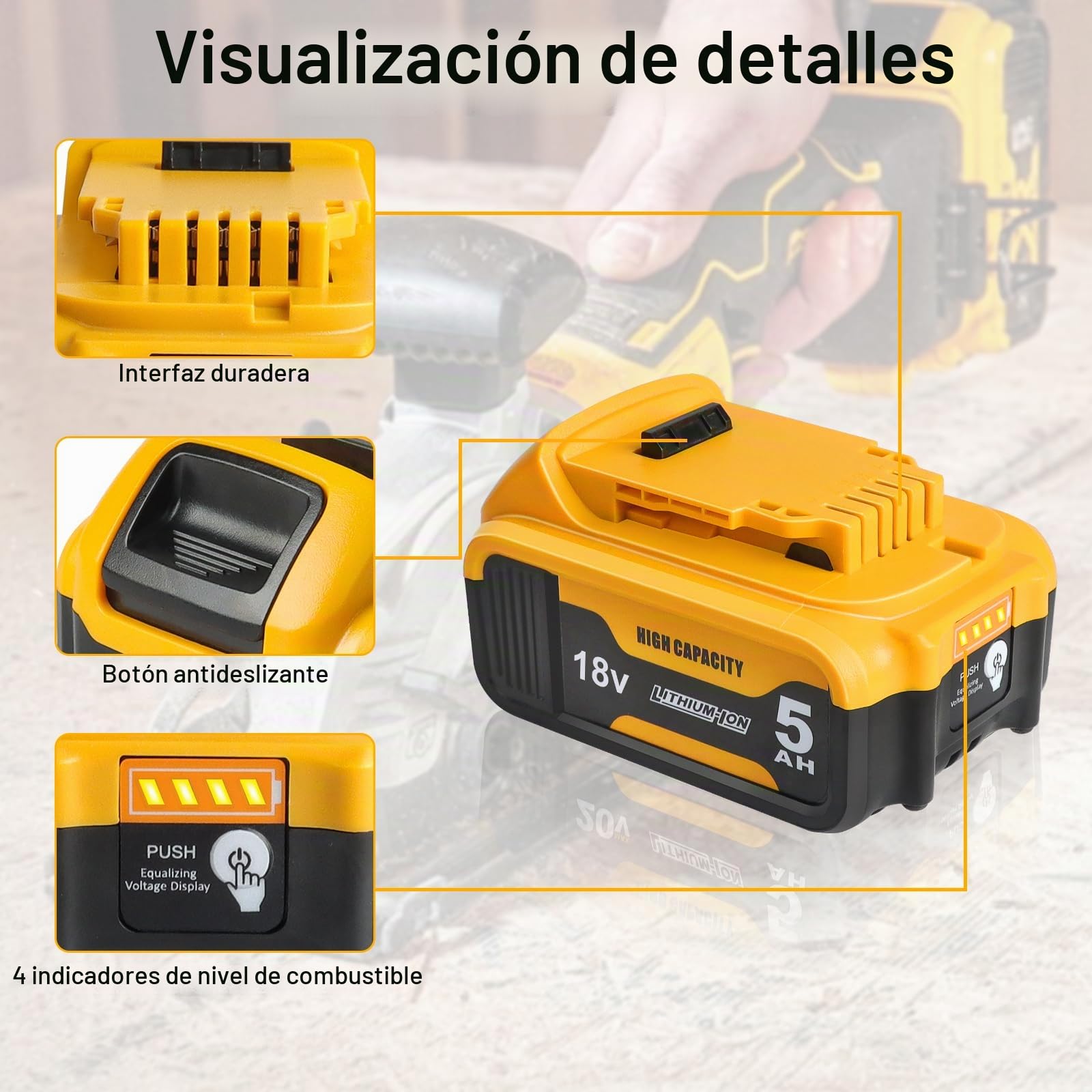 Waitley 2 Baterías para Dewalt 18V 5,0Ah DCB184 con Indicador LED | Para herramientas Dewalt 18V ; sustituye DCB180/181/182/184/200/201, con 5,0Ah, indicador LED y carcasa resistente