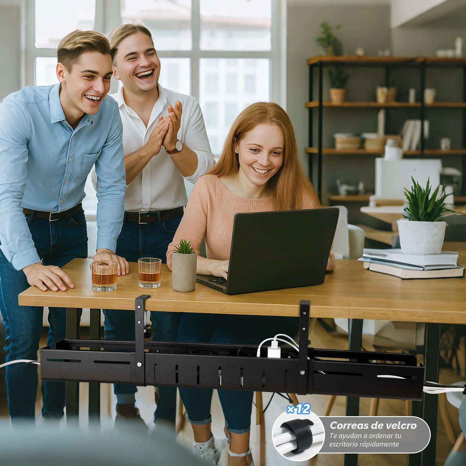 Organizador de Cables para Escritorio, Ajustable 64-98 cm - Soporte Metálico para Organizador Cables sin Taladro, Mantén tu Escritorio Ordenado