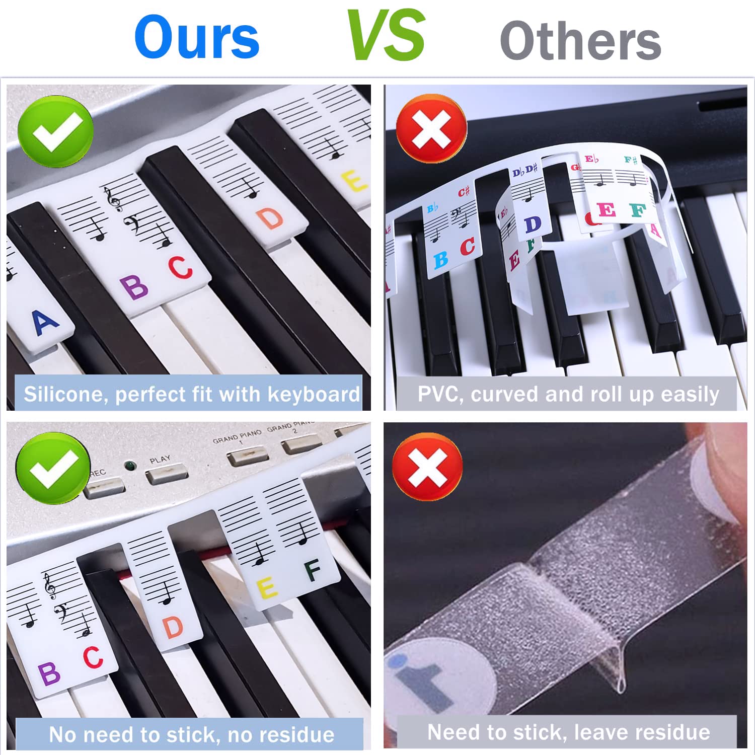Étiquettes Amovibles Pour Clavier De Piano 88 Touches - Guide Débutant En Silicone - Notes Doubles Portées