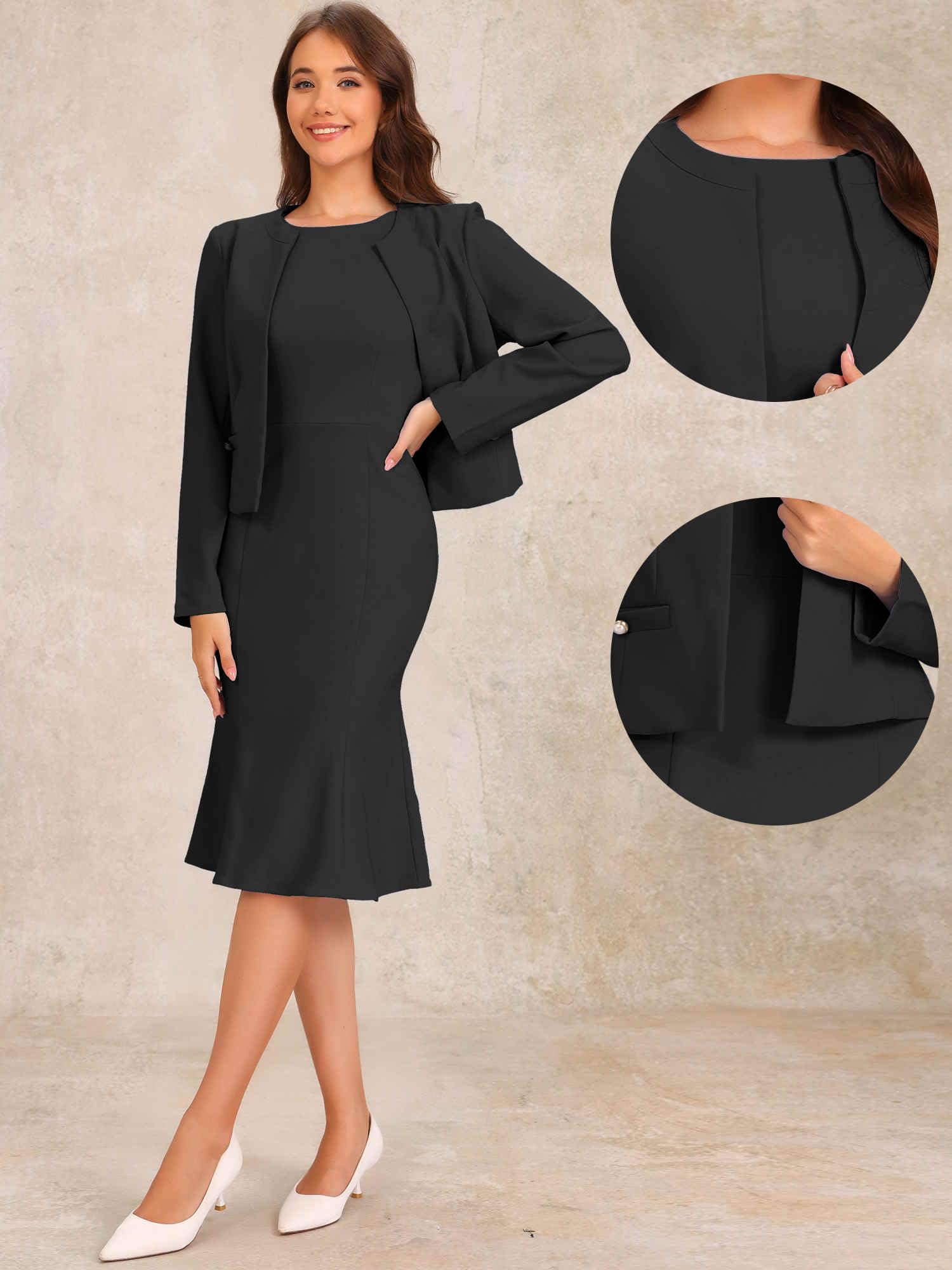 Allegra K Donna Set di Abiti Eleganti per Abito da 2 Pezzi con Set di Giacche Blazer