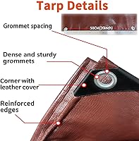 Vista 4 de Lonas resistentes impermeables de 8 x 10 pies, lonas de polietileno de 16 mil con ojales, resistentes a los rayos UV, lona multiusos marrón