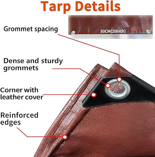 Miniatura 3 de WUPUSDER Lonas resistentes al agua, lonas de polietileno de 16 mil de 12 x 12 pies, lona multiusos marrón con ojales de metal, refuerzo de bordes,