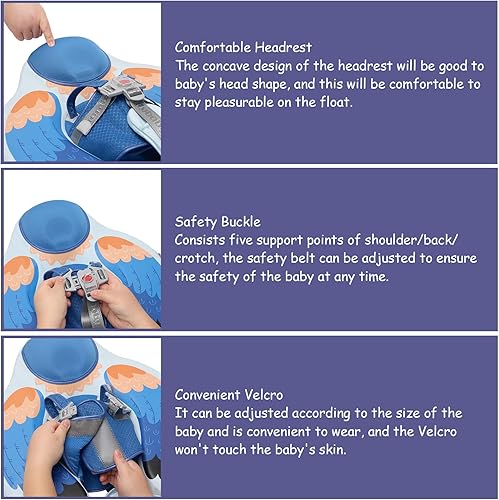 Miniatura 5 de Flotador de piscina para bebé con toldo ajustable 3D UPF50+, añade cola, flotador no inflable para piscina, flotadores de narval de dibujos animados