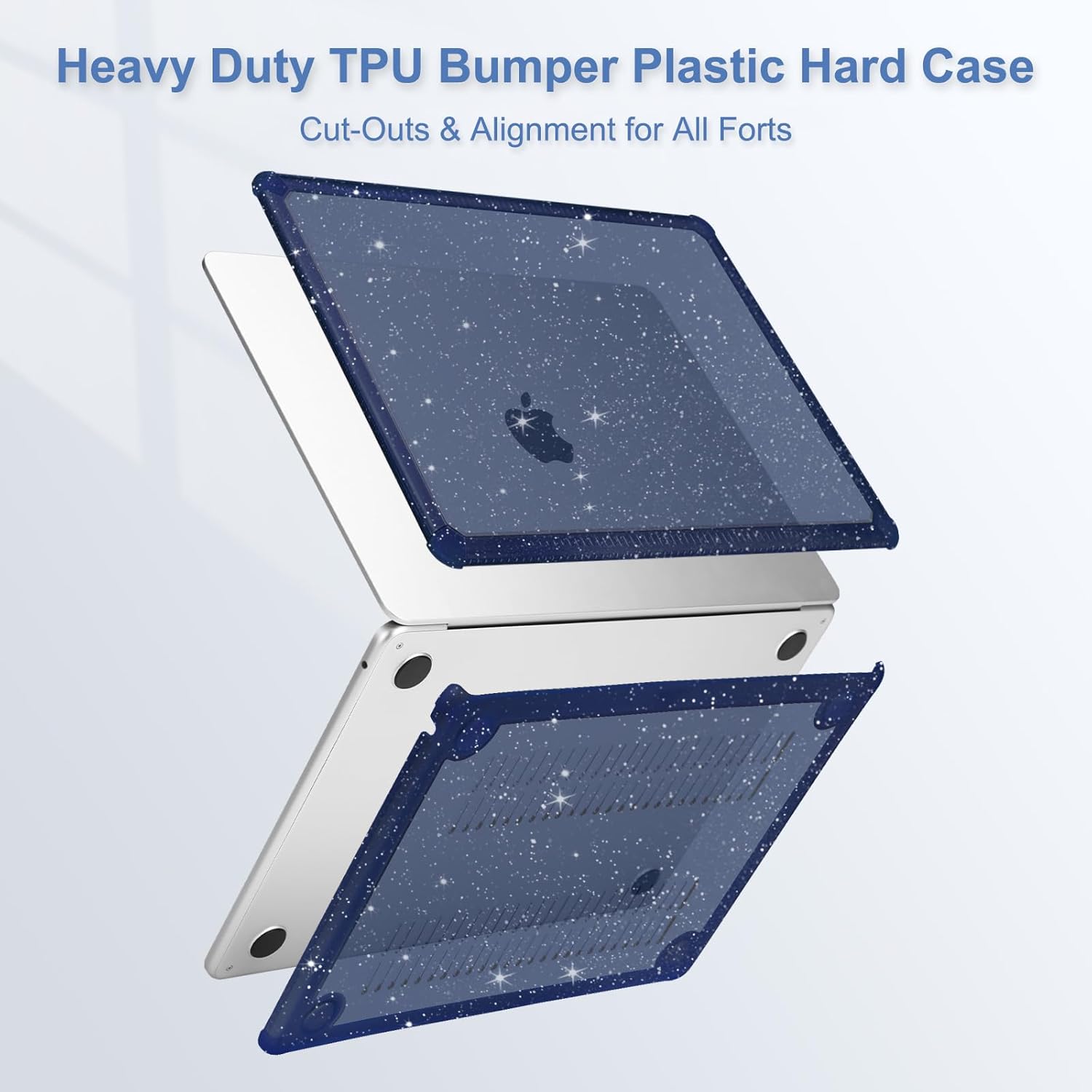 MOSISO Compatible with MacBook Air 15 inch Case M5 2026 M4 M3 M2 2025-2023 A3448 A3241 A3114 A2941, Crack-Resistant Heavy Duty Glitter Hard Case with TPU Bumper&Keyboard Cover&Screen Film, Navy Blue