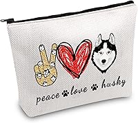 Vista 1 de JXGZSO Divertido perro husky regalo paz amor husky bolsa de cosméticos husky amante de perros regalo bolsa de maquillaje bolsa de cremallera