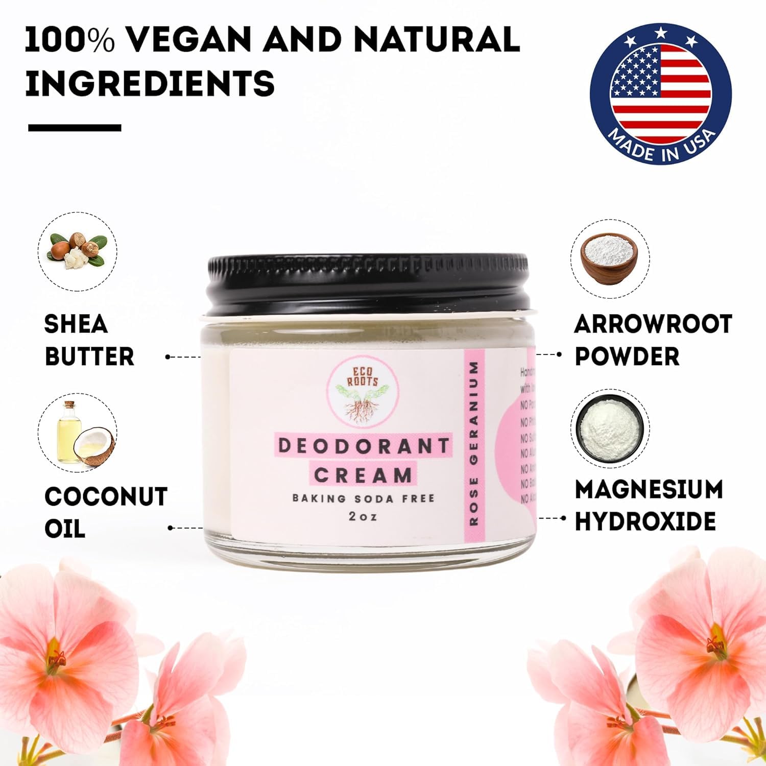 ECO ROOTS Natural Deodorant for Women & Men | Organic Deodorant Cream Non Aluminum | Baking Soda Free Healthy Deoderant for Body & Private Parts | All Vegan Pit Paste Zero Sweat | Rose Geranium Scent - Image 5