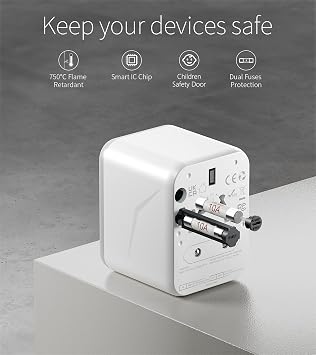 2 Pack Universal Travel Adapter, Travel Plug Adapter Worldwide with 2 USB and 1 AC Socket, FSTravelP International Travel Adapter for EU, USA, UK, Australia, Universal Plug Adaptor for Multi Countries