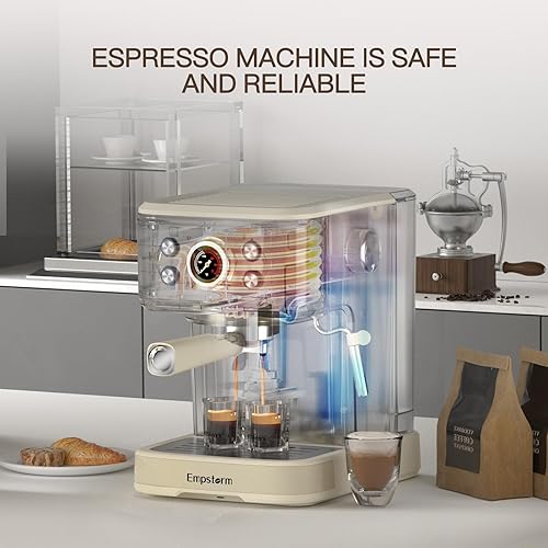 Miniatura 6 de Máquina de café expreso, 20 bar con espumador de leche, cafetera compacta para capuchino, café con leche, calentamiento rápido