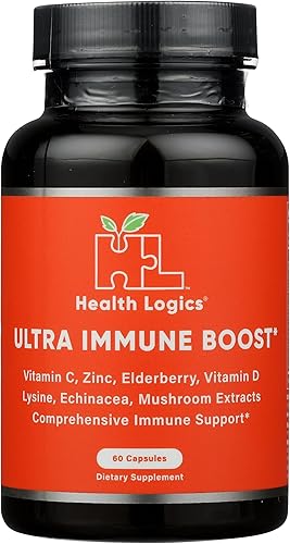 Health Logics Fortify! Cápsulas con vitamina C, zinc, saúco, vitamina D, lisina, equinácea y extractos de hongos para un potente apoyo inmunológico