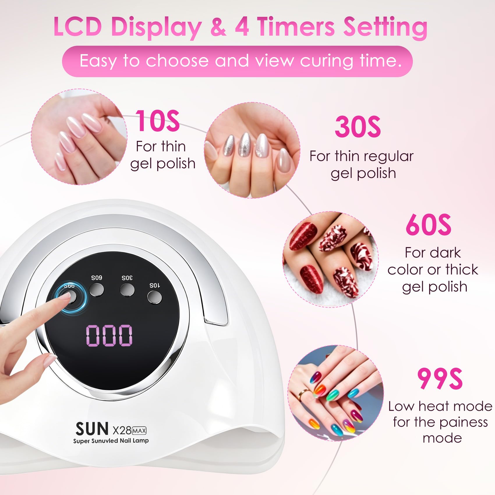 380W Lampada UV LED Unghie, 90 LED Integrati, 4 Timer, Display Digitale