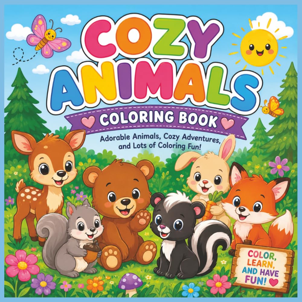 Cozy Animals Coloring Book for Toddlers: Cute & Easy Animal Coloring Pages with Thick, Bold Lines | A First Coloring Book for Ages 2–4 | Simple Designs for Little Hands