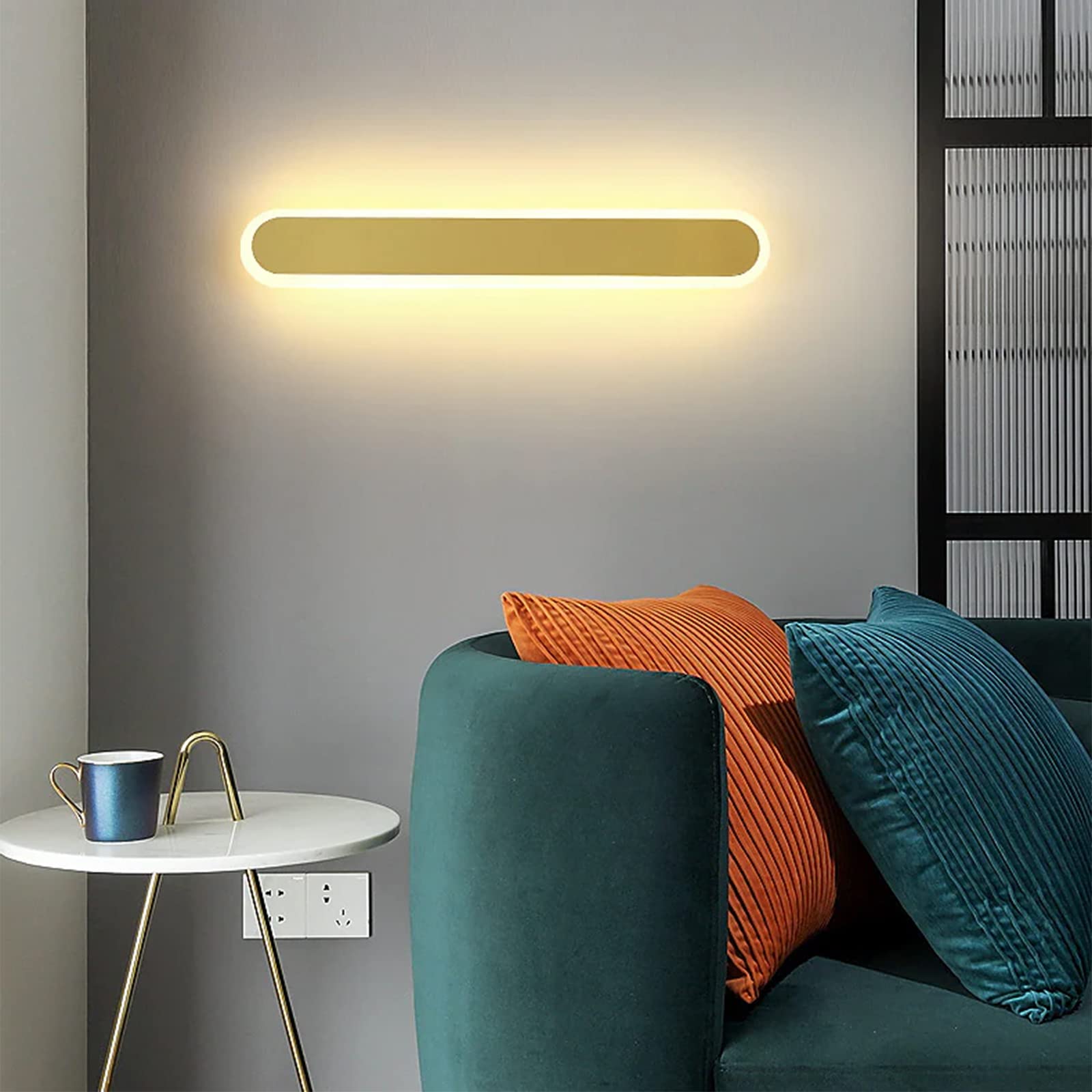HELCEKOU Nordic LED Linear Wall Sconce Modern Aluminum Light Strip for Bedroom Corridor & Stairs 100cm 42W Neutral Gold Indoor Lighting Fixture