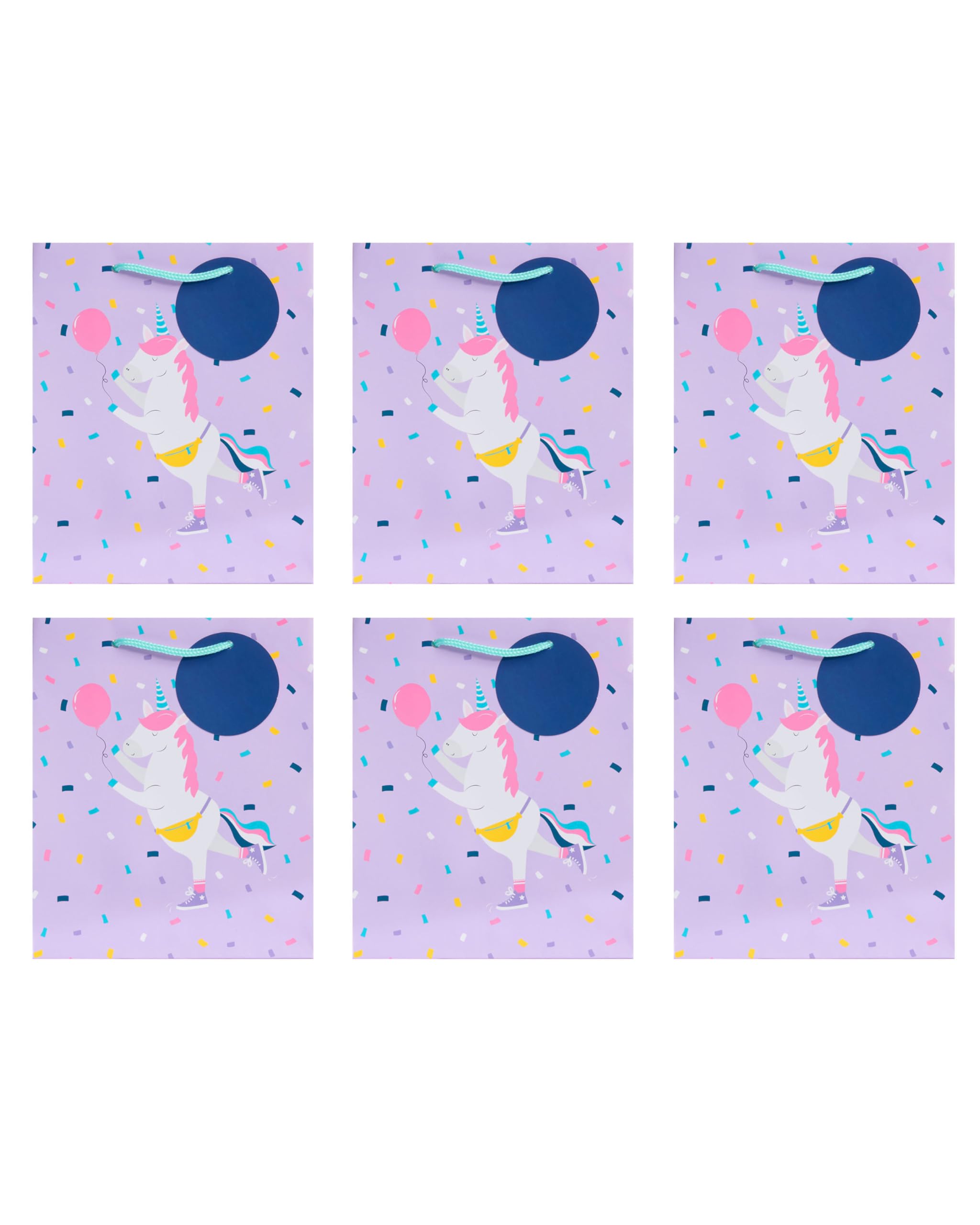UK Greetings Multipack of 6 Medium Gift Bags for Her/Girls - Party Unicorn Design, 6 Medium Unicorn Gift Bags, 1 count (Pack of 6)