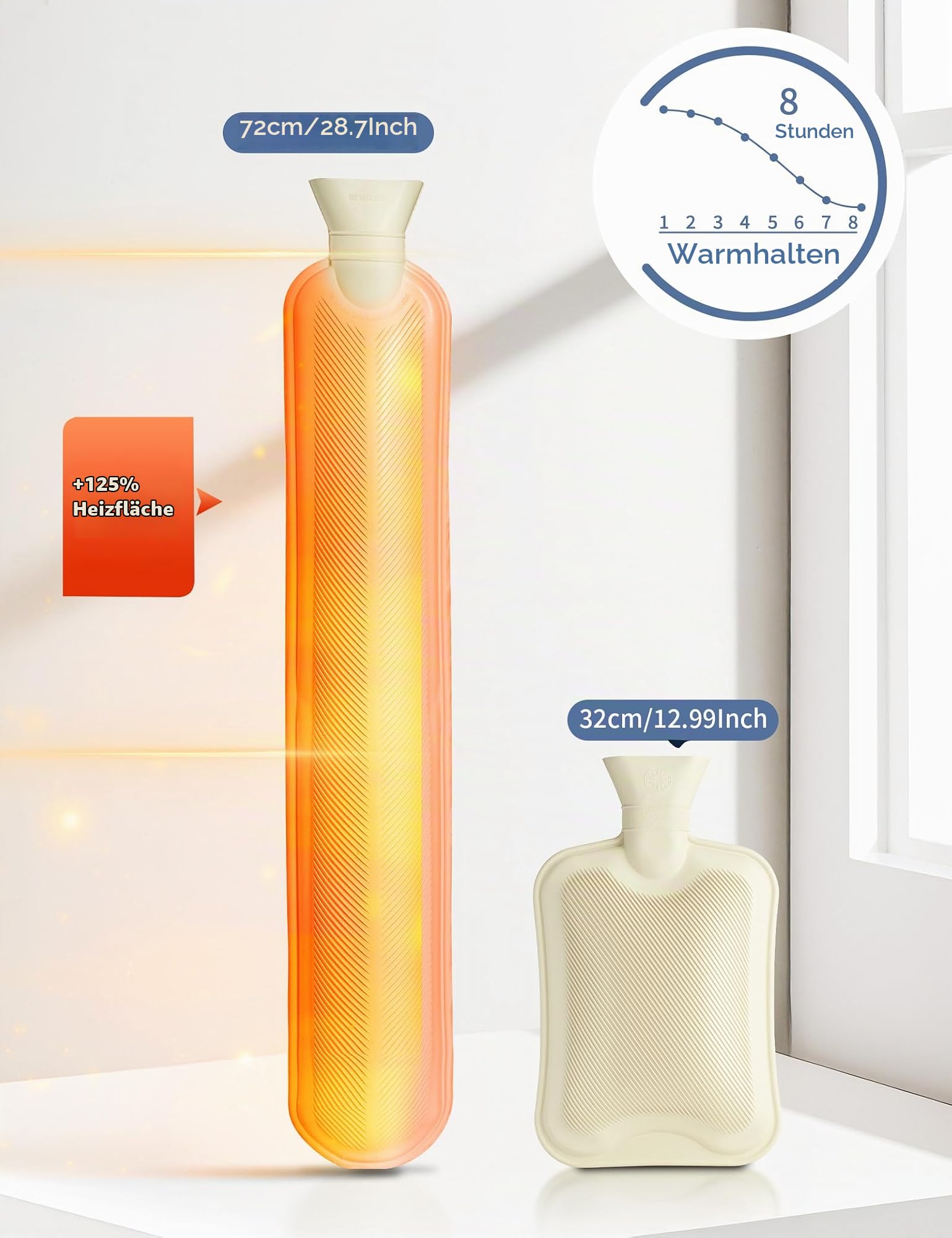 Homealexa Lange Wärmflasche mit weichem Bezug 2 Liter, Hot Water Bottle Bettflasche Schlauch-Wärmflasche für Rücken Nacken Schulter und Unterleib, große Wärmeflasche 73 x 13cm, Nackenwärmflasche Drogerie & Körperpflege