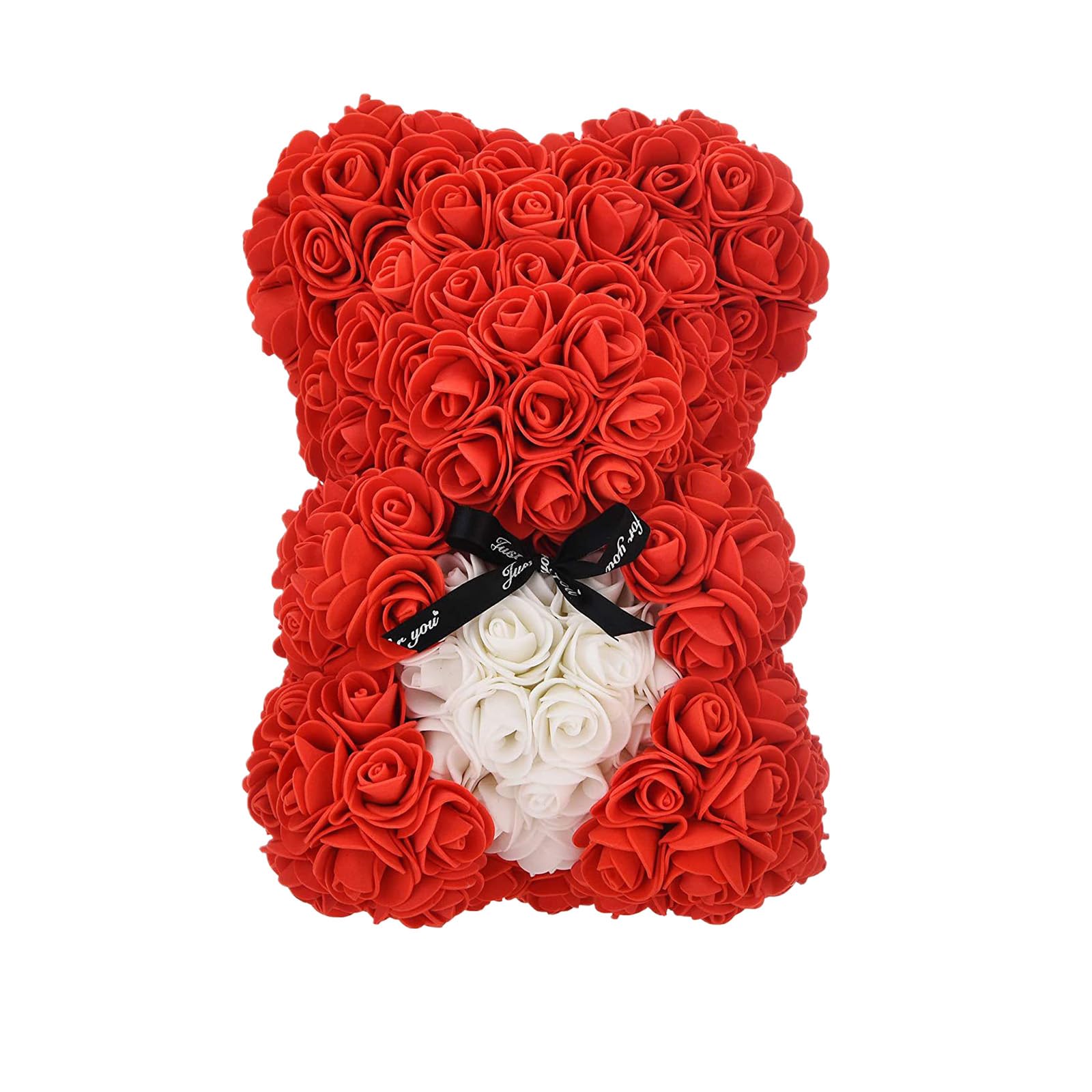 Eghunooye Rose Bear Rose Teddy Bear with Transparent Box Presents for Mom Hand Made Flower with Ribbon Boxes for Valentine's Day (Red, M)