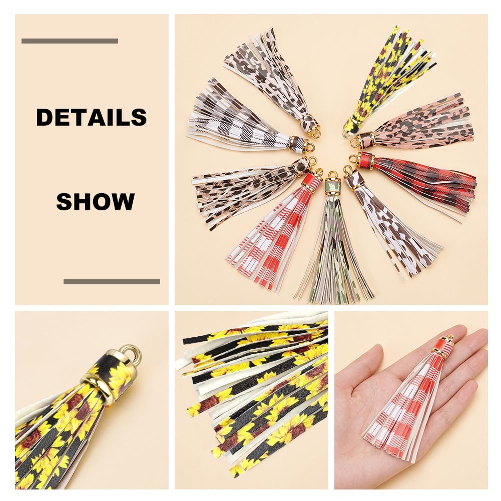 WADORN 3 Colors PU Leather Tassel Keychains, 5.3-5.7 Inch Colorful Tassel Pendants Decoration Women Purse Backpack Tassel Charm With Wooden Charm Tassels Lanyard Key Chain For Car Key DIY Craft Making