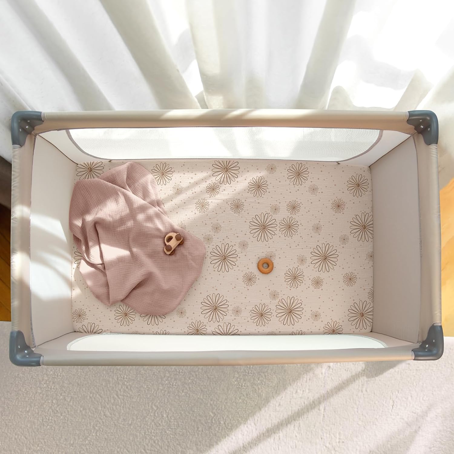 lulumoon Pack N Play Sheets Muslin: Cotton Fitted Sheets for Pack and Play Mattress - Soft Playard Sheets for Boys and Girls