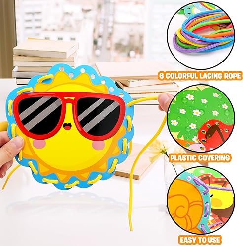 Miniatura 6 de Dapaqami Tarjetas de cordones primaverales, 12 paquetes de kits de costura, flores de arcoíris, mariposa, cartón, tarjetas de costura, juegos de