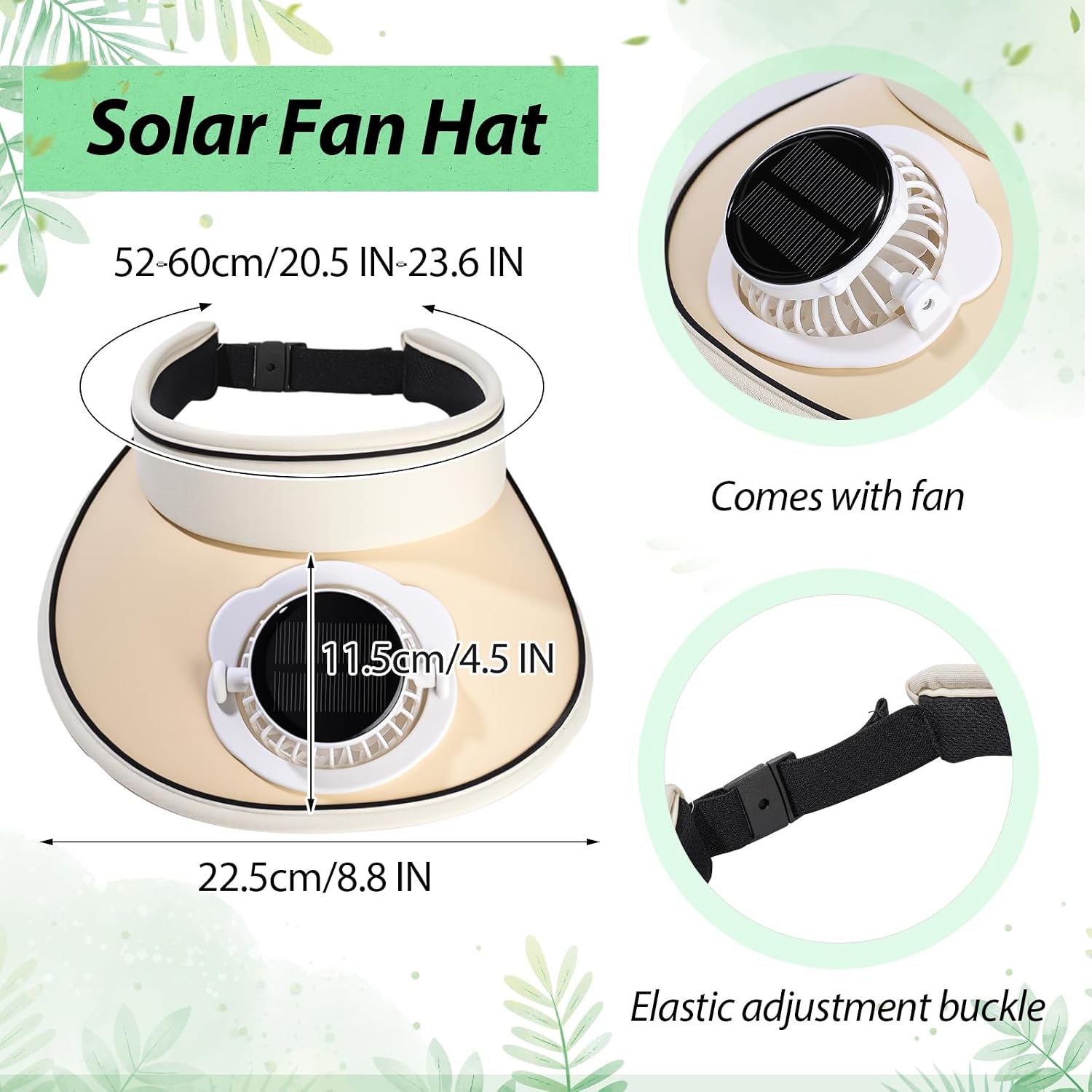 Solar Fan Hat Men and Women Sun Visor Wide Brim Cooling Hat for Outdoor Summer Camping Beach Fishing, USB & Solar Powered