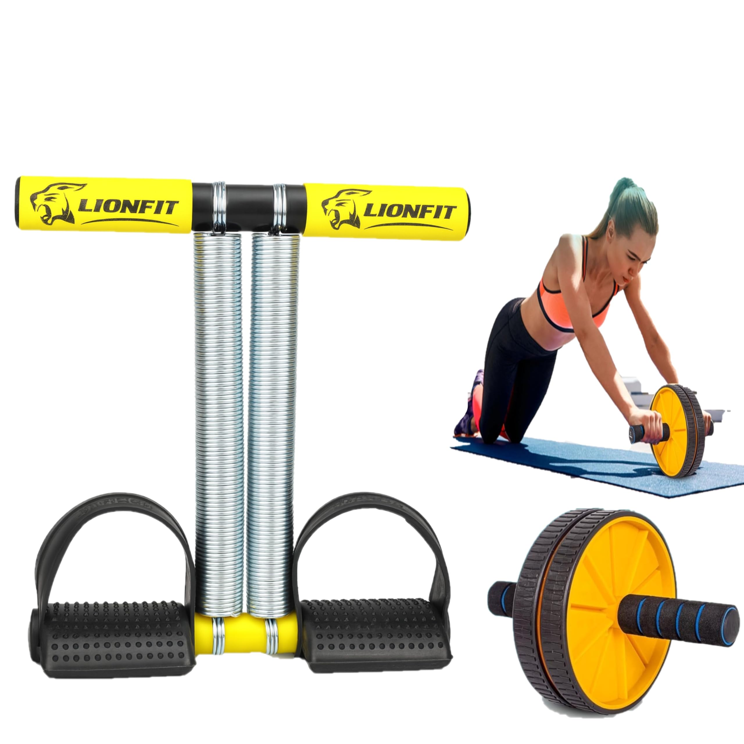 LIONFIT Double Spring Tummy Trimmer with Ab Roller Wheel Combo | Premium Home Gym Equipment for Abs, Core, Belly Fat & Full Body Workout – Men & Women Fitness Tool (YELLOW)-image-11