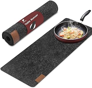 shinfly Tischläufer Filz, 100x30cm Moderne Tischläufer Abwaschbar, Skandinavischer Filzläufer Tisch mit Leder Label - Table Runner - Dunkelgrau