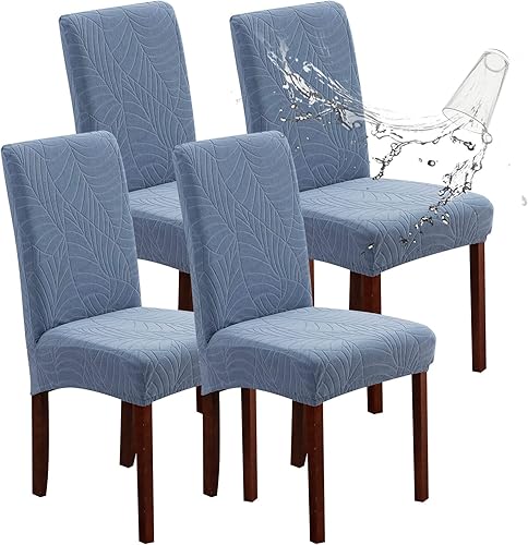 Genina Fundas impermeables para sillas de comedor, fundas elásticas de jacquard para sillas de comedor, extraíbles y lavables, protector de silla