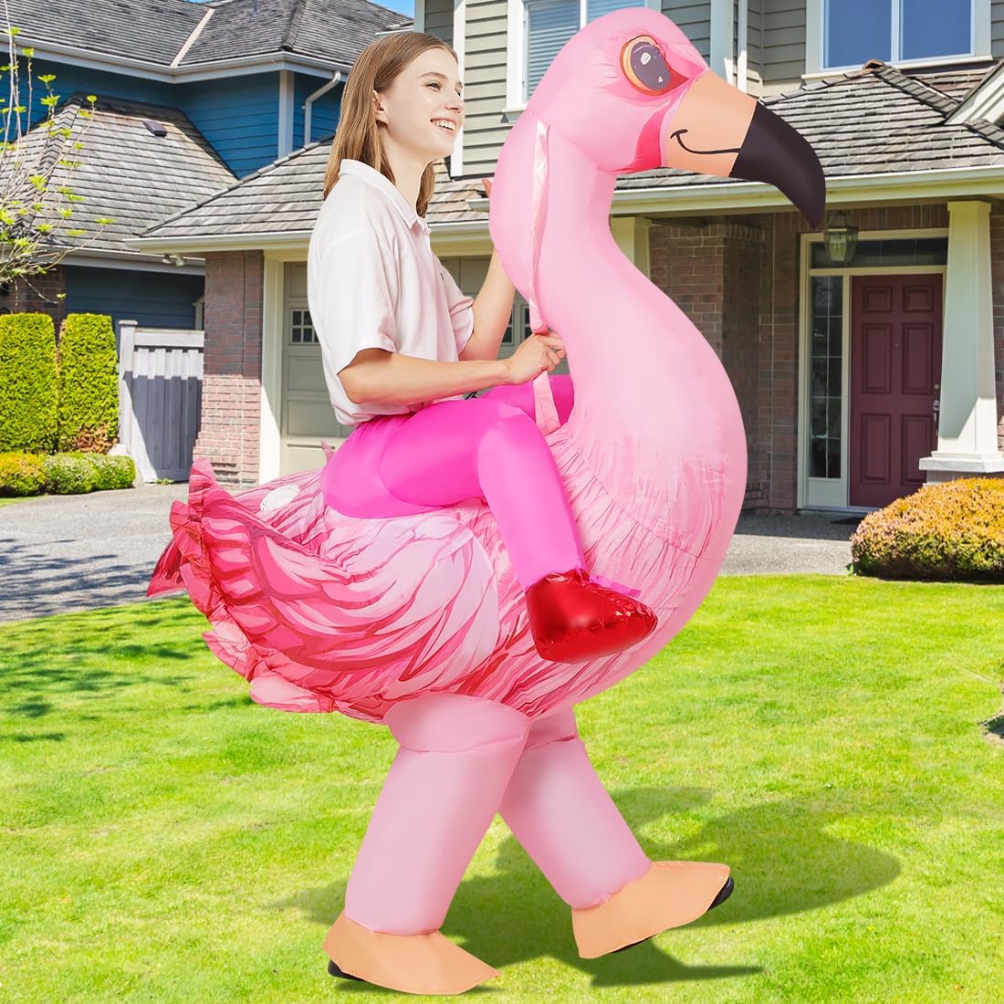 COMIN Inflatable Flamingo Costume for Adults Simulated Skin Air Blow up Funny Halloween Costume Inflatable For Men Women