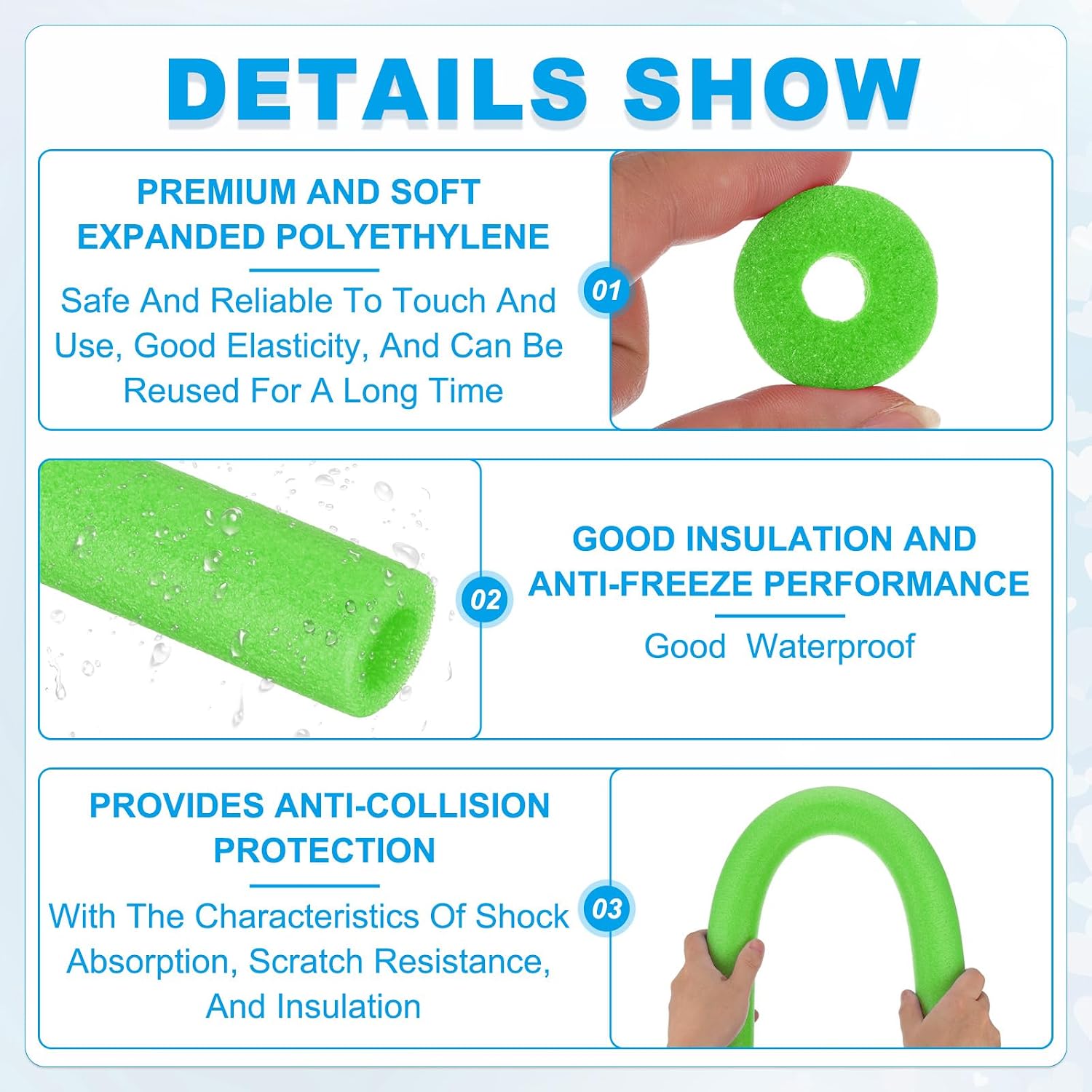 PATIKIL Pipe Insulation Foam Tube, Heat Preservation Foam Pipe Tubing Covers 1/2" (12mm) ID x 3.3FT x 1-3/8" OD for Handle Heat Water Pipe Freeze Protection, Green