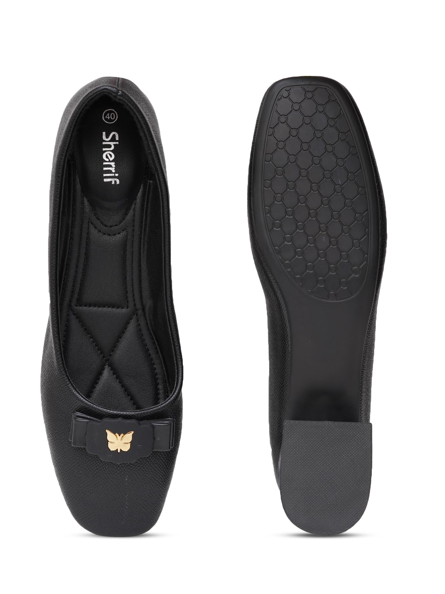 Women's Low Heel Slip-On Pumps | Elegant Office Shoes | Comfortable Round Toe with Decorative Bow & Metal Accent | Soft Cushioned Sole for Daily & Formal Wear (SF-4655-BLACK-36)-image-27