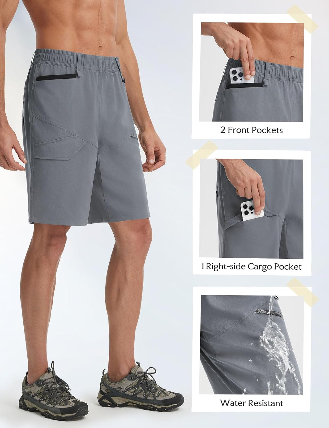 baleaf Mens Hiking Shorts with 6 Pockets 11'' Cargo Golf Quick Dry Lightweight Water Resistant Outdoor Travel Shorts