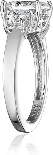 Miniatura 2 de Tienda Essentials Anillo de plata de ley chapada en platino o oro con 3 piedras de corte princesa hecho con circonitas Infinite Elements