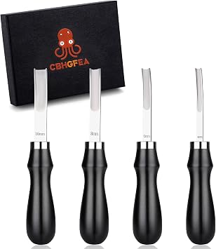 CBHGFEA 4 Size Leather Edge Skiving Bevelers Tool Set, French Beveler, Wide Mouth Skiving Knife with Wooden Handle, Leather Edge Trimmer for Leather Thinning Cutting Craft4mm 6mm 8mm 10mm