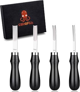 CBHGFEA 4 Size Leather Edge Skiving Bevelers Tool Set, French Beveler, Wide Mouth Skiving Knife with Wooden Handle, Leather Edge Trimmer for Leather Thinning Cutting Craft(4mm 6mm 8mm 10mm)