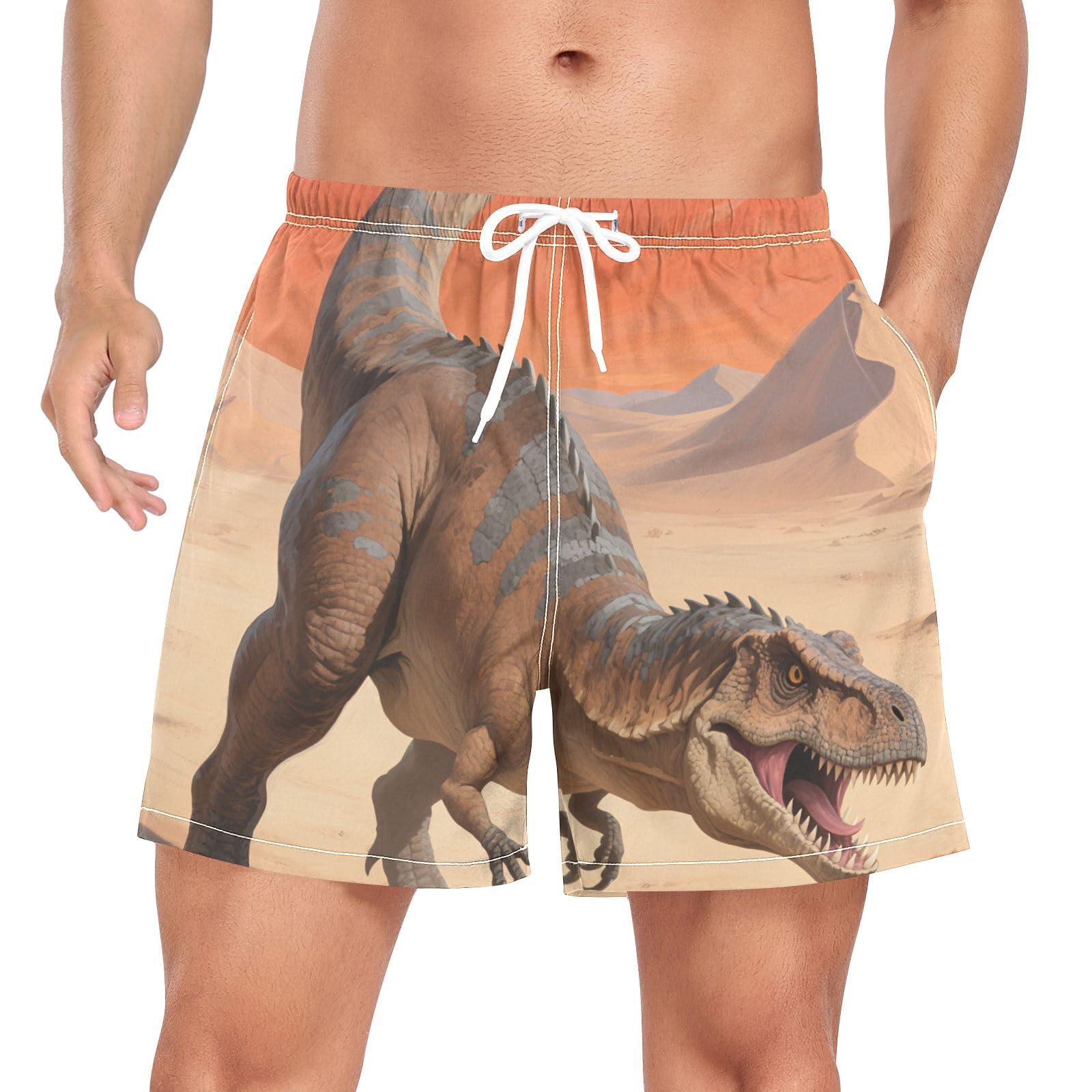 Pantalones cortos de gimnasio y baño para hombre que se secan rápido con estampado de dinosaurio 8