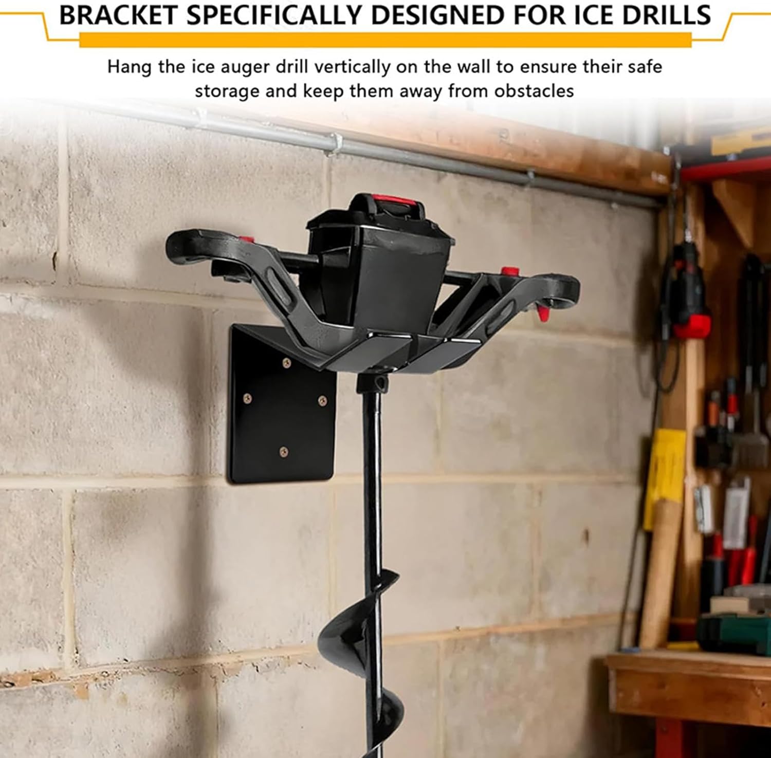Easy Install Wall Mounted Rack for Electric Ice Drill Holder Stainless Steel Electric Auger Storage Bracket Ice Auger Storage Rack