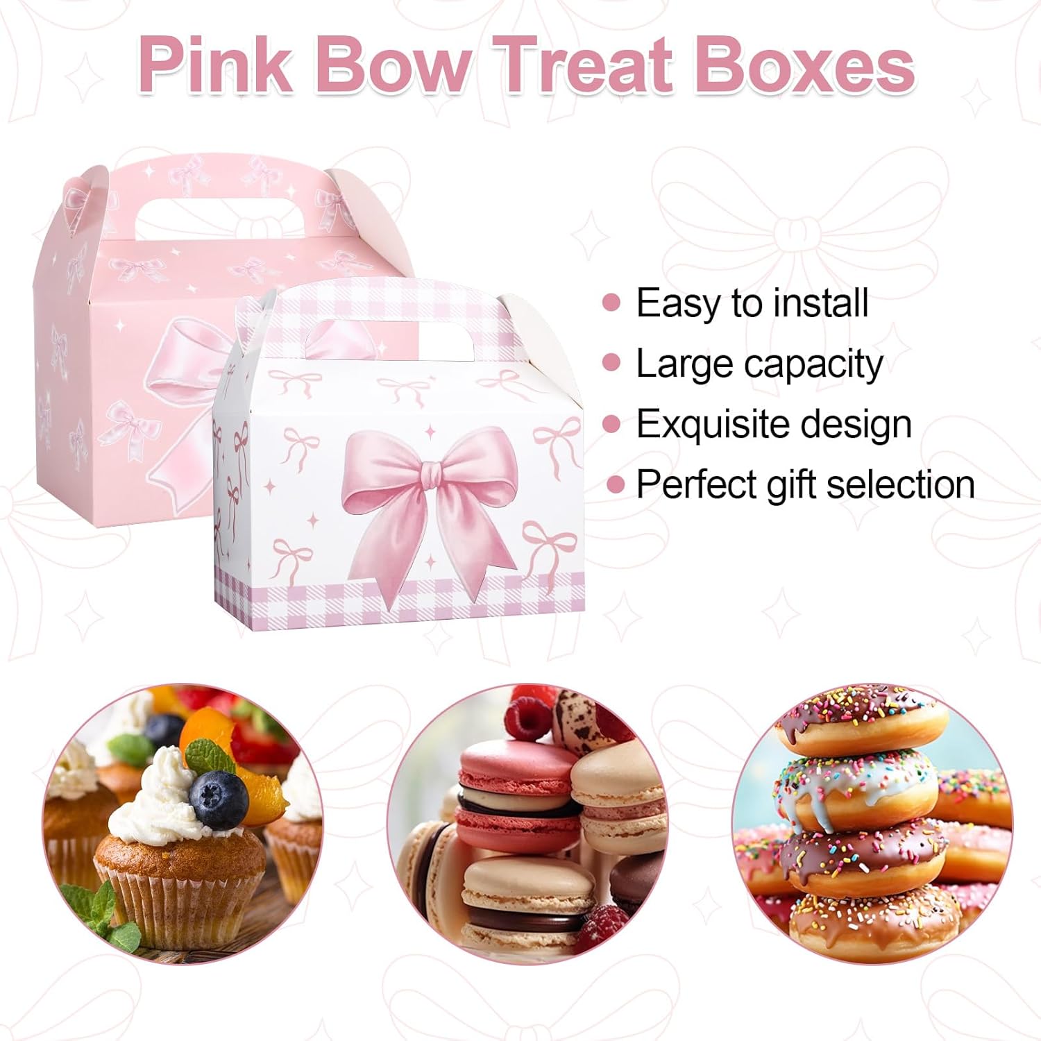 YoehMongYo 24 Pcs Pink Bow Treat Boxes, Bow Themed Treat Candy Box，Gift Boxes with Handles for Birthday Bachelorette Engagement Baby Shower Bridal Decorations Supplies - Image 4