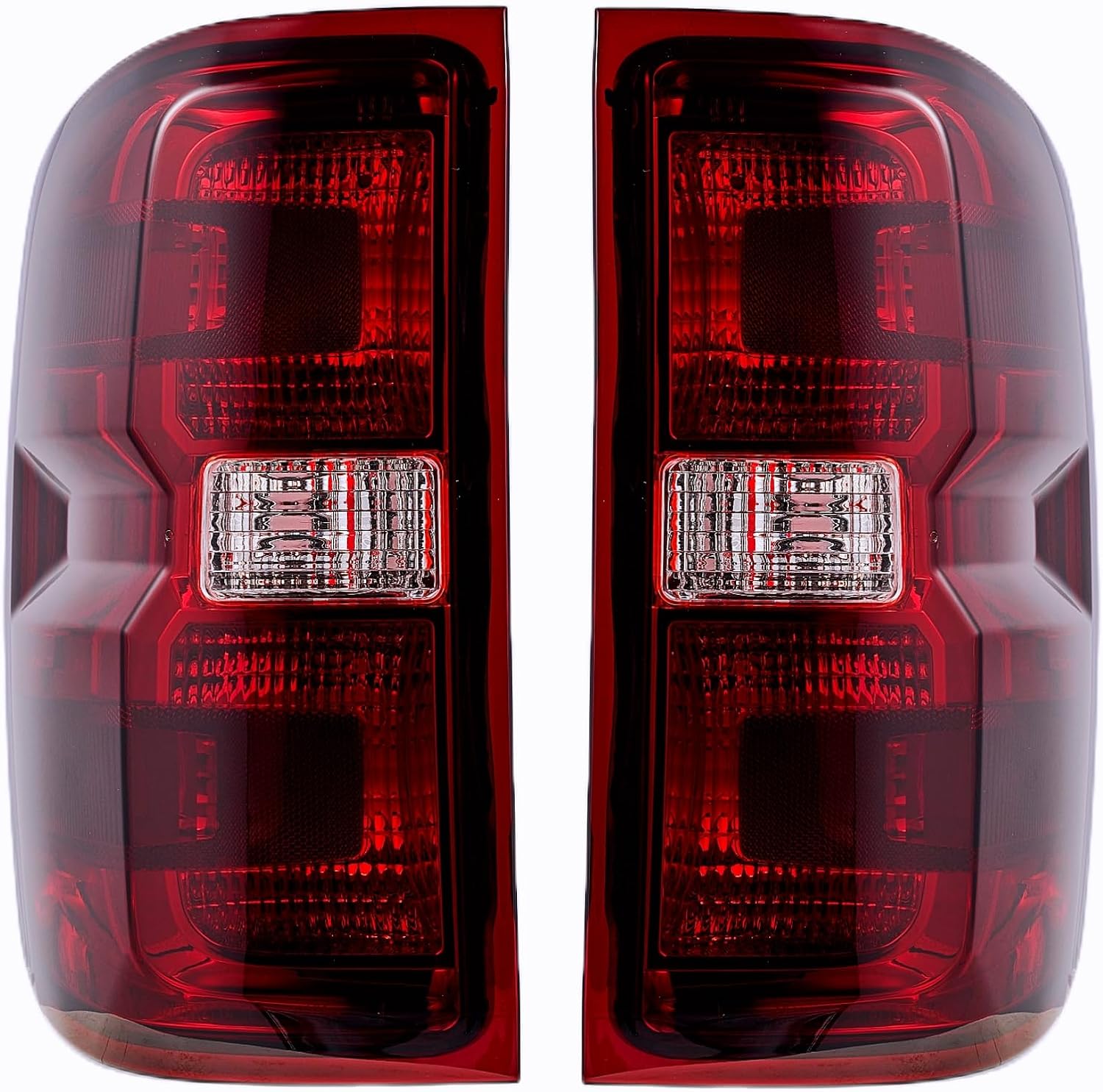 TULALUX tail Lights Compatible with Chevy Chevrolet Silverado 1500 2500 3500 2014-2015, GMC Sierra 2500 3500 2015, Rear Lamp, With Wiring Kit and Bulbs (Red Smoked-Pair)