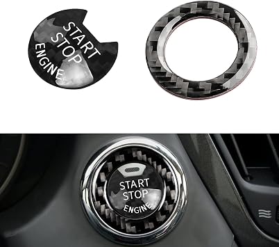 x xotic tech 2X Real Carbon Fiber Go Engine Keyless Start Stop Push Button + Ring Cover Trim متوافق مع Infiniti Q50 Q60 QX60 أو Nissan Altima Maxima Titan Pathfinder أسود وأسود