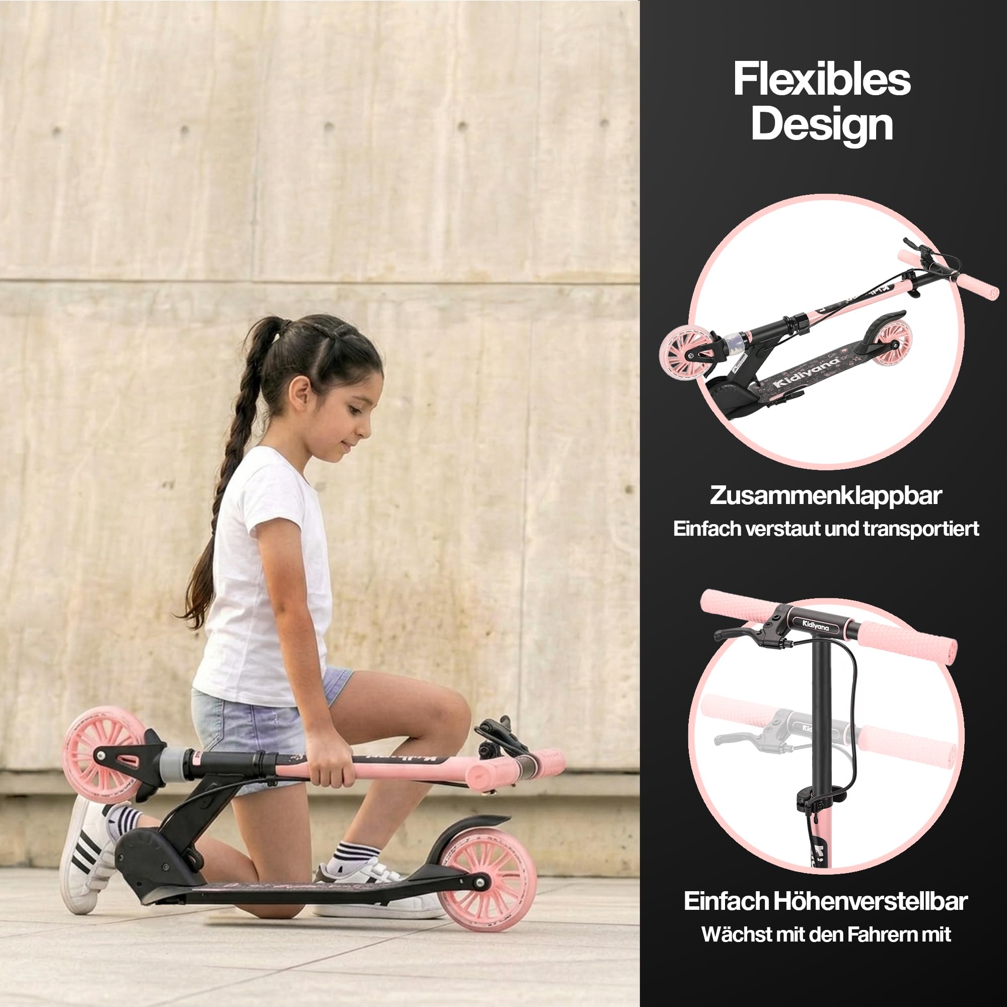 Kinderroller Scooter ab 5 Jahren bis 50 kg – Tretroller für Jungen & Mädchen mit 120 mm PU-Leuchträdern, ABEC-5 Kugellager, Handbremse & Stoßdämpfung, klappbar & höhenverstellbar